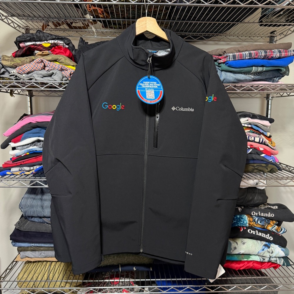 Columbia Softshell Zip Jacket Mens XL Black Google Logo Heat Mode II Omni-Heat